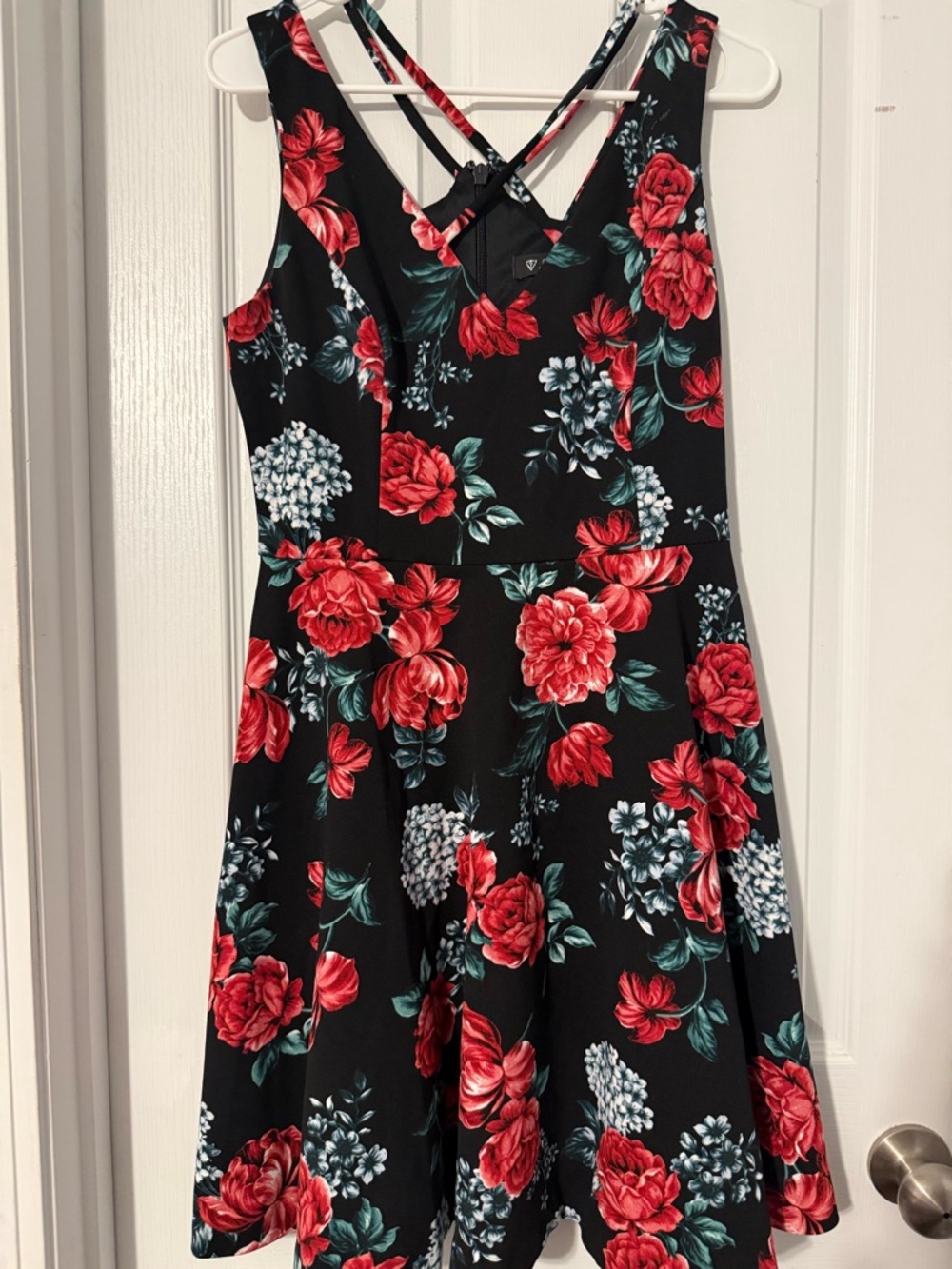 Guess Black Dress with Red and Teal Floral Accents